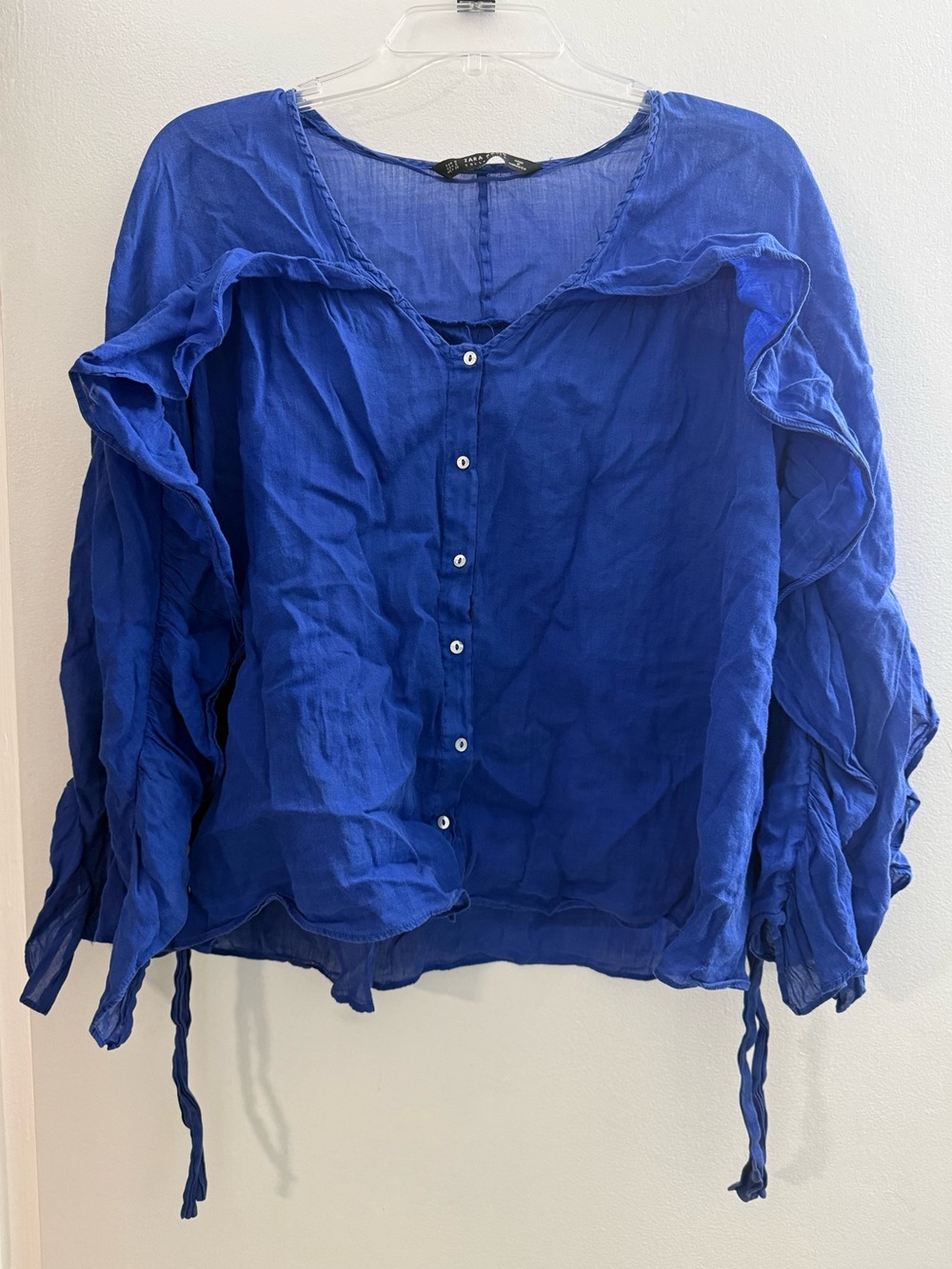 Zara blue ruffle top